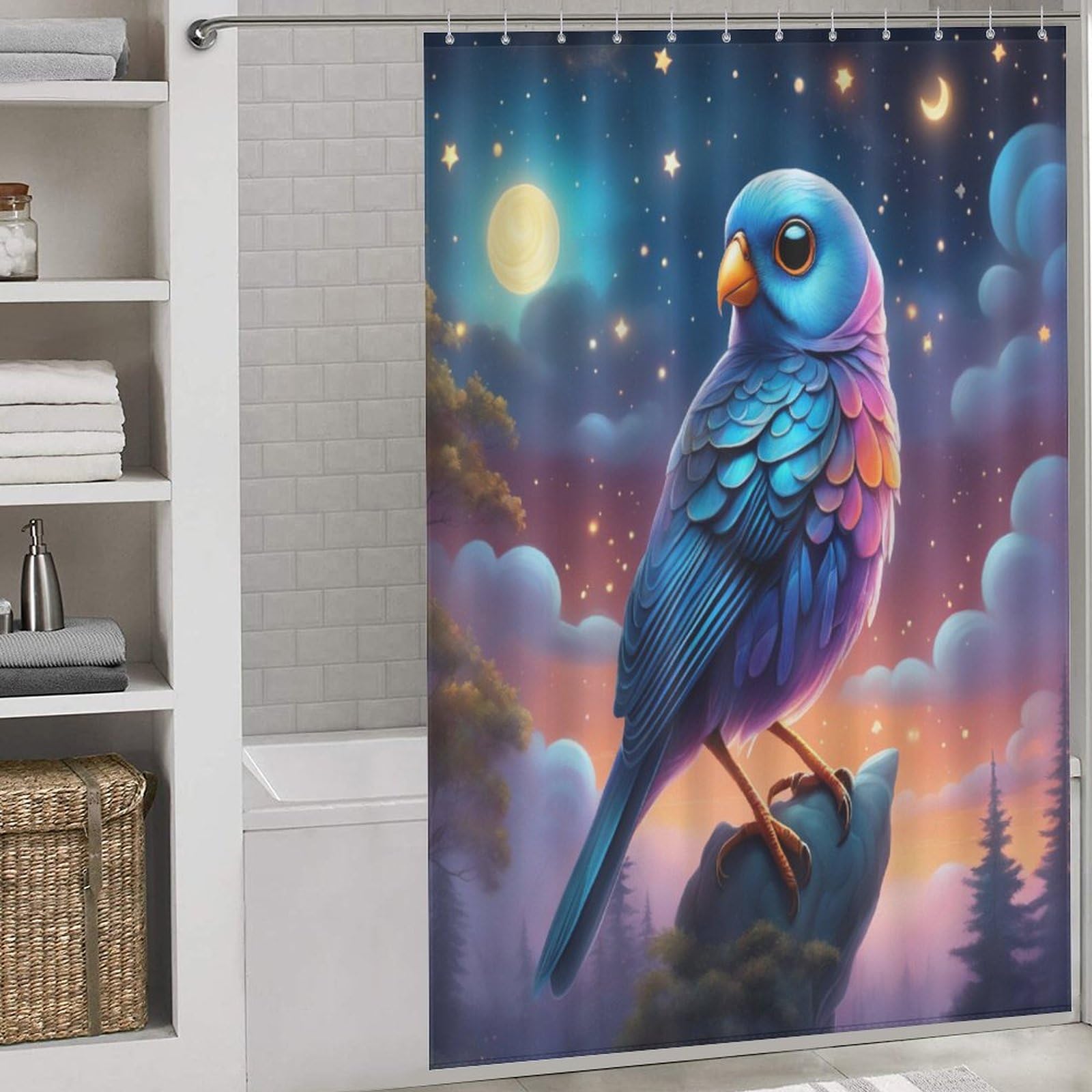 Rideau de douche oiseau mignon tissu polyester lavable machine rideaux de bain