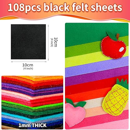 Miniatura 10 de IOOLEEM Hojas de fieltro negras hojas de fieltro autoadhesivas 90 piezas de 4 x 4 pies 39 x 39in hojas de fieltro precortadas para manualidades