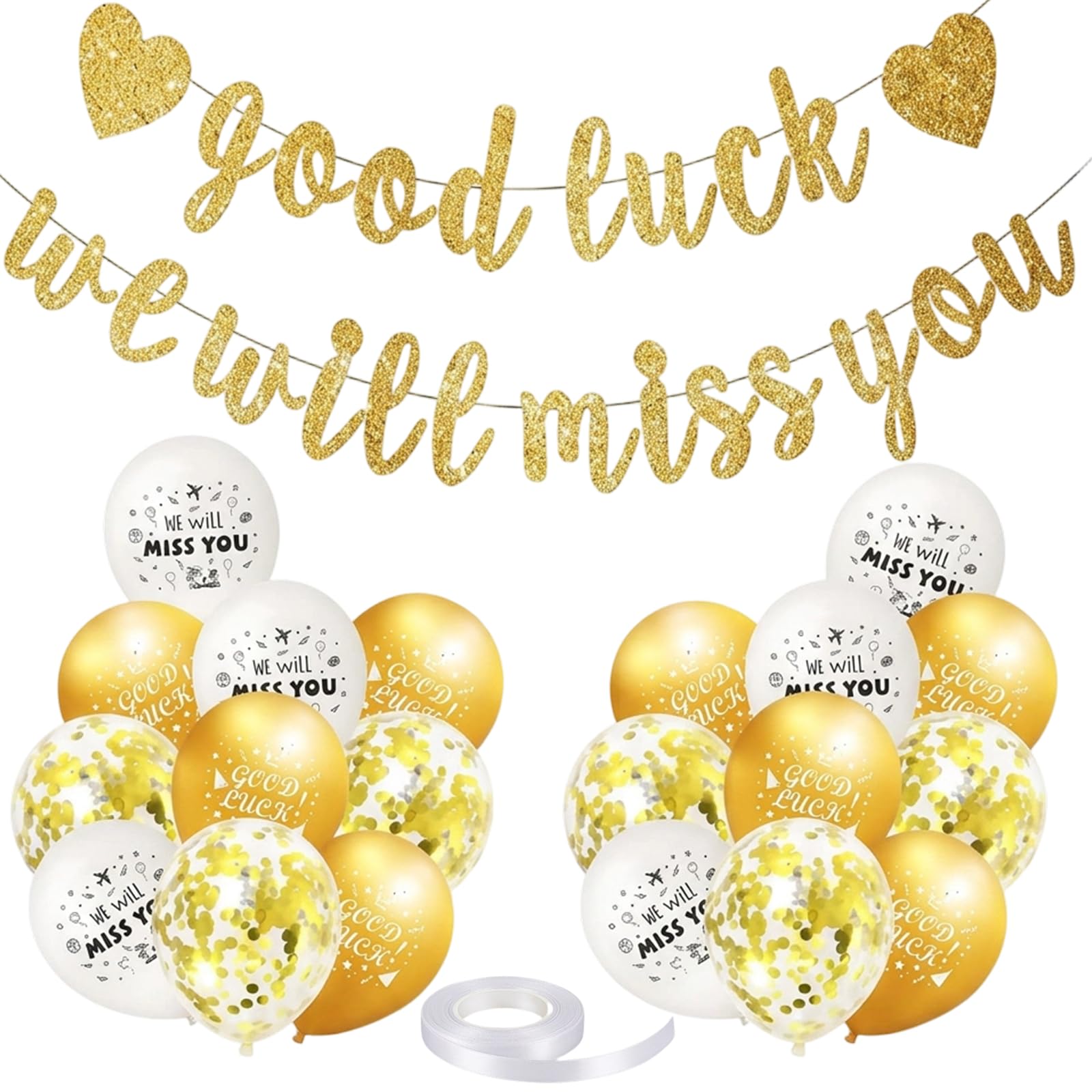 Good Luck Banner, We Will Miss You Banner and Balloons Set, Office Farewell Decorations for Colleagues, Leaving Party Arrangements with Banner and 20 Balloons