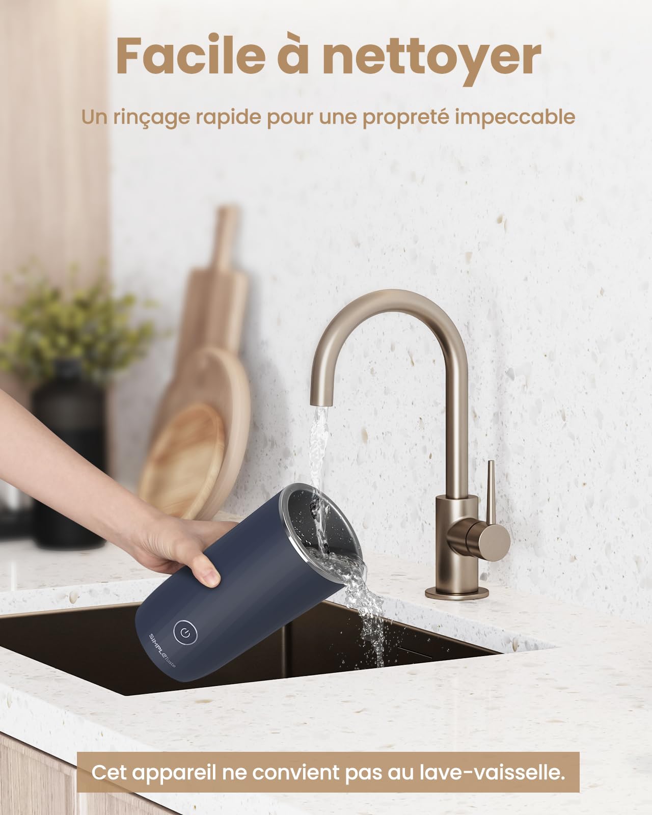SIMPLETASTE Mousseur à Lait Électrique 4-en-1 Mousse Chaude & Froide Chauffage du Lait & Cacao Revêtement Antiadhésif Arrêt Automatique Silencieux pour Cappuccino & Latte Bleu Foncé