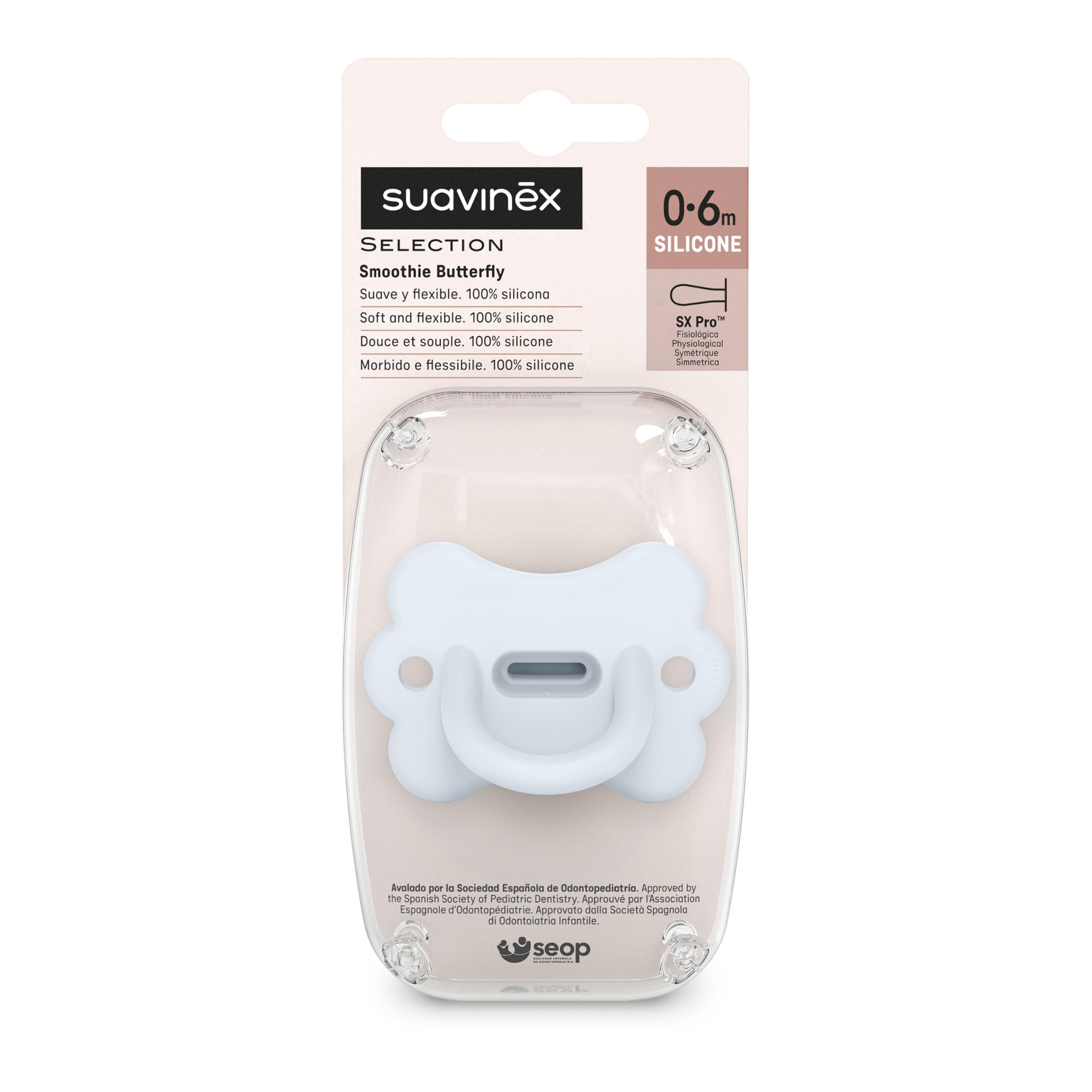 Suavinex, Sucette Tout Silicone pour Nouveau-nés, pour Bébé 0/6 Mois et Naissance, avec Tétine Symétrique SX Pro, Réversible, Super Douce et Souple, Idéal pour Dormir, Butterfly, Ballad Blue - 4