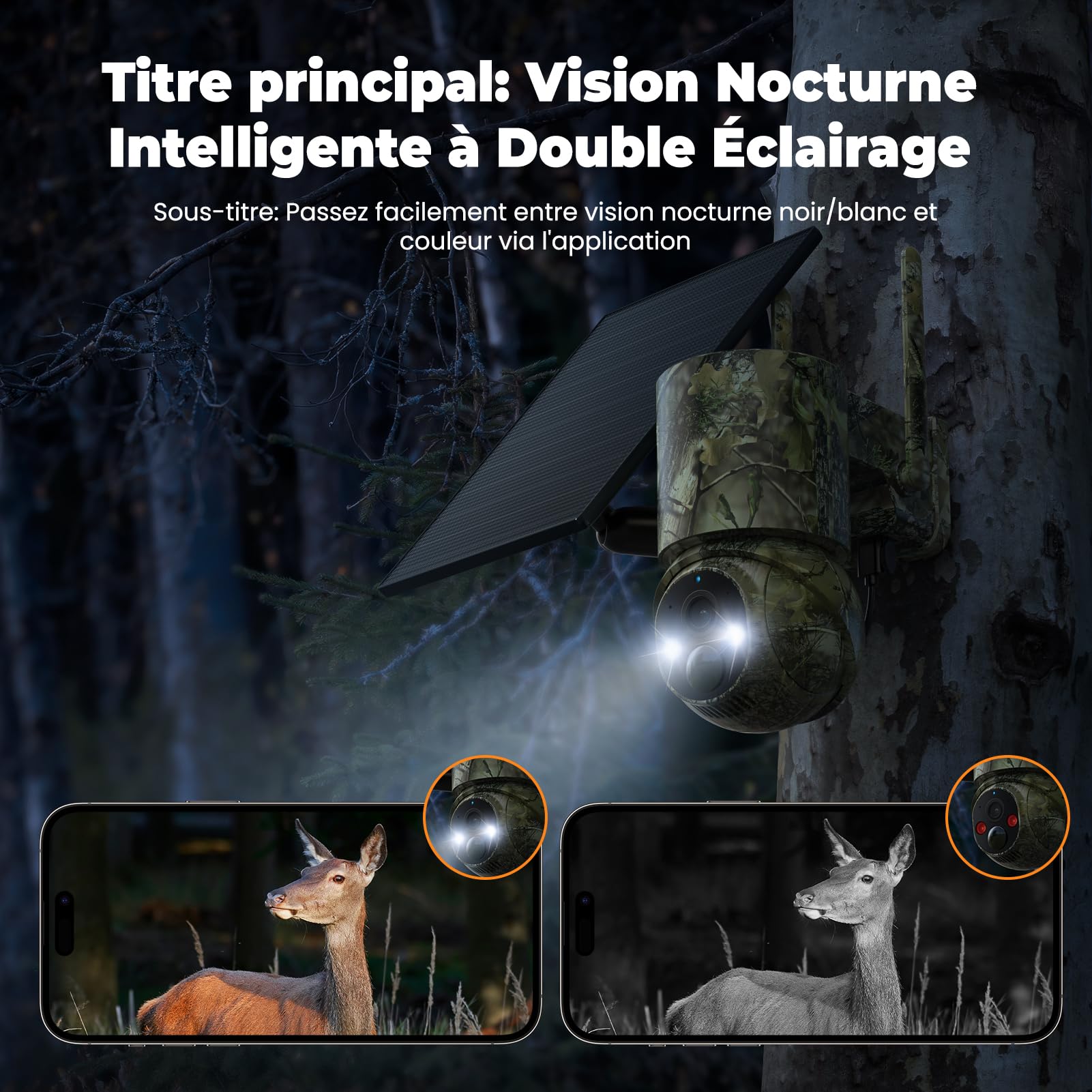 Caméra de Chasse 4G LTE & Solaire avec PTZ | SIM Préinstallée, Vision Nuit Couleur, Détection Mouvement, Audio Bidirectionnel et Batterie 5000mAh