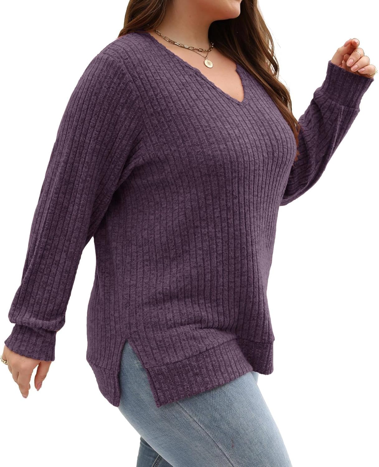 Gloria&Sarah Women's Casual Long Sleeve V Neck Lightweight Knitted Sweaters Loose Fit Plus Size Tunic Tops L-4XL - Image 4