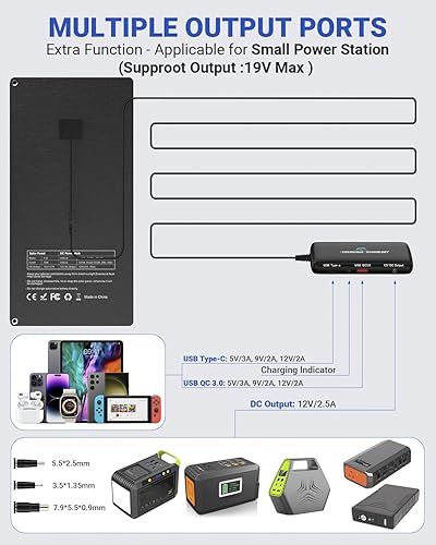 Miniatura 3 de Ecosonique Panel solar portátil de 30 W con concentrador de alimentación desmontable, 19 V CCUSB-A QC 3.0  USB C ETFE cargador de panel solar IP67