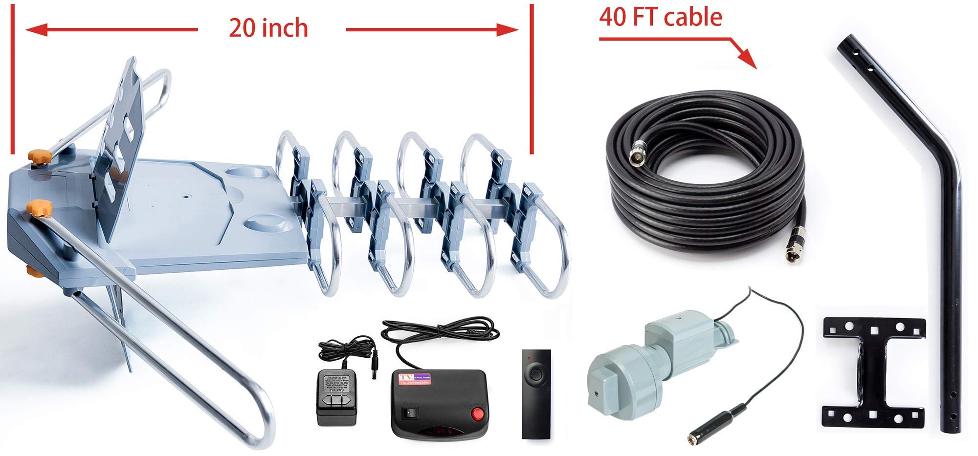 pingbingding HDTV Antenna Amplified Digital Outdoor Antenna with Mounting Pole & 40FT RG6 Coax Cable-150 Miles Range-360 Degree Rotation Wireless Remote-Snap-On Installation Support 2 TVs
