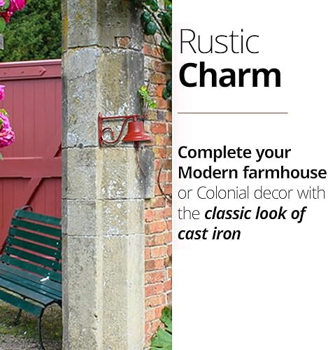 Miniatura 5 de NACH Campana de cena para exteriores, 8.5 x 5 x 6.5 pulgadas, campana de pared de hierro fundido rojo antiguo, timbre decorativo para exteriores