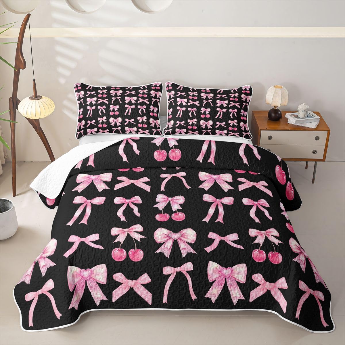 Homewish Rosa Kirsch Schleife Steppdecke 240x260cm