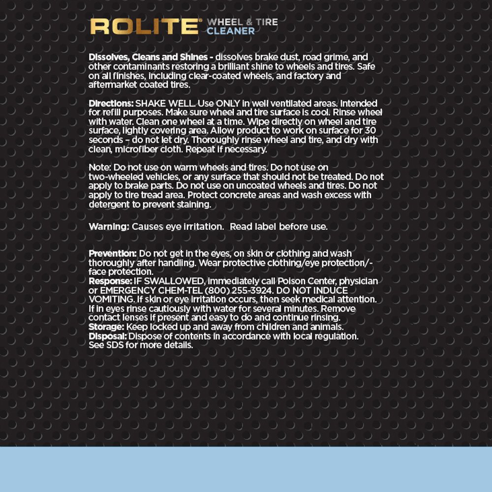 Rolite Wheel and Tire Cleaner (1gallon) - Acid Free and Safe for All Finishes Including Clear-Coats, Dissolves Brake Dust & Road Grime Instantly