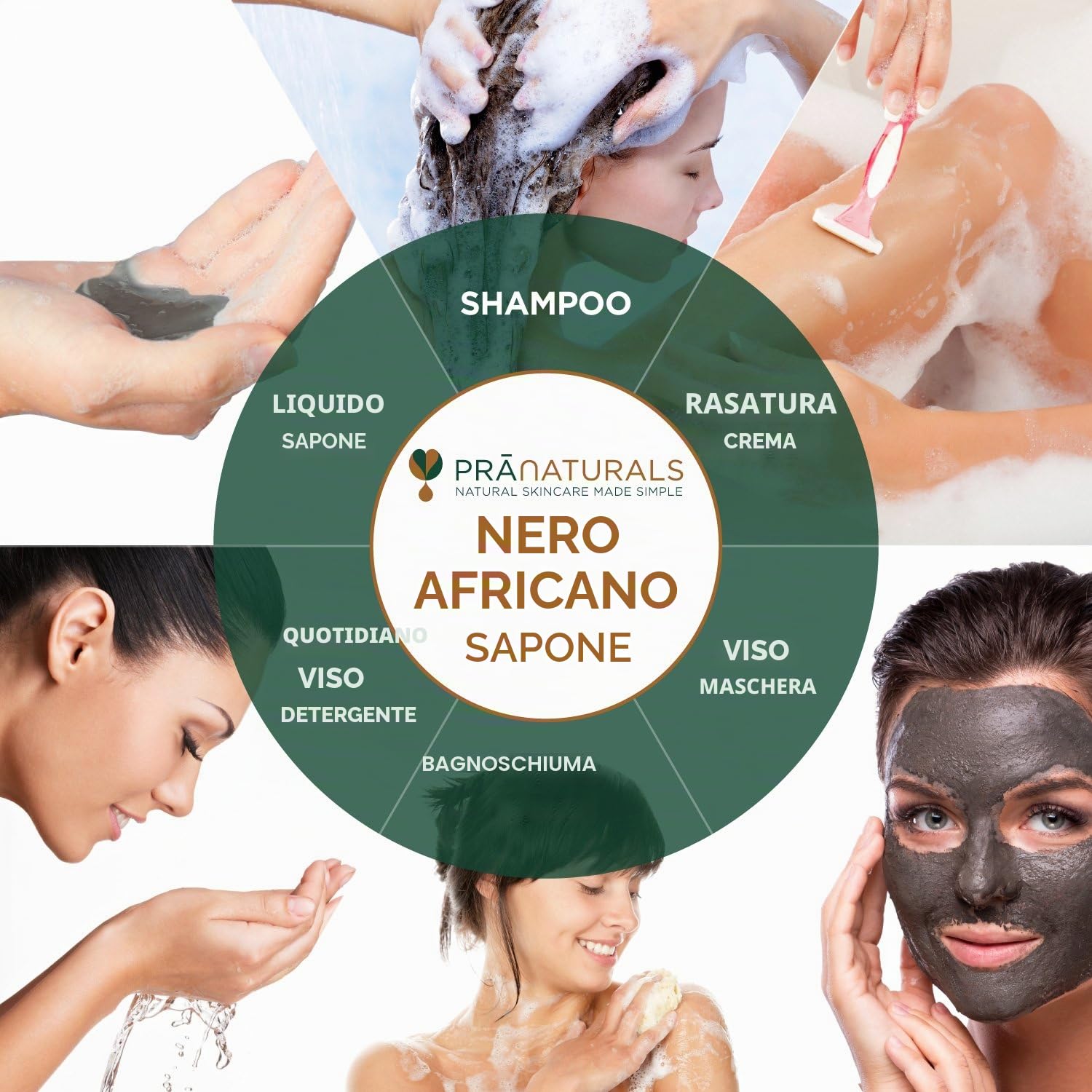 Pranaturals - Sapone nero africano 3 x 200 g, grezzo e 100% organico, saponetta da 200 g, eticamente ottenuto e realizzato a mano in Ghana, adatto per tutti i tipi di pelle