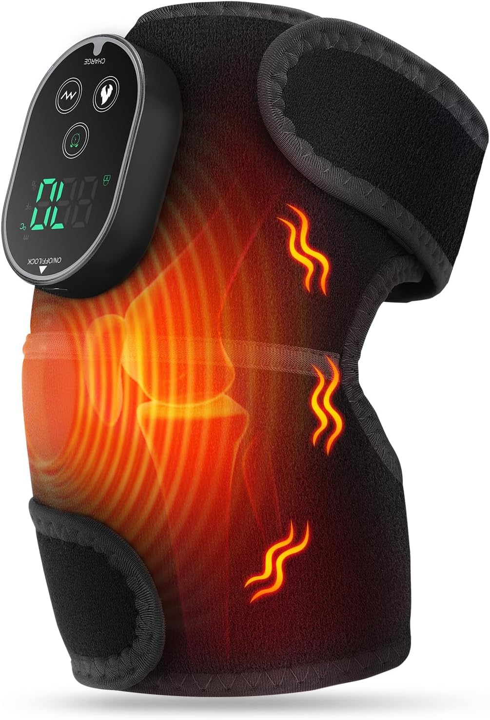 Cordless Knee Massager with Heat, Heating Pad for Knee Shoulder Elbow, Heated Knee Brace for Arthritis, Knee Heating Pad Wrap with 6 Heating Levels, 3 Massage Modes&Timer (Black)