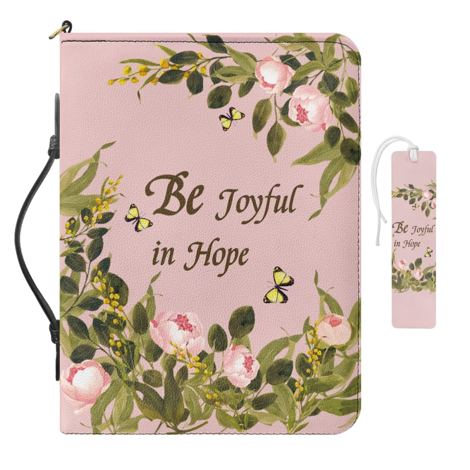 COEQINE Copertina per Bibbia in pelle da donna, grande custodia per la Bibbia da viaggio, rosa rosa, protezione per libri per gli amanti dei libri con manici, borsa da chiesa, taglia XL