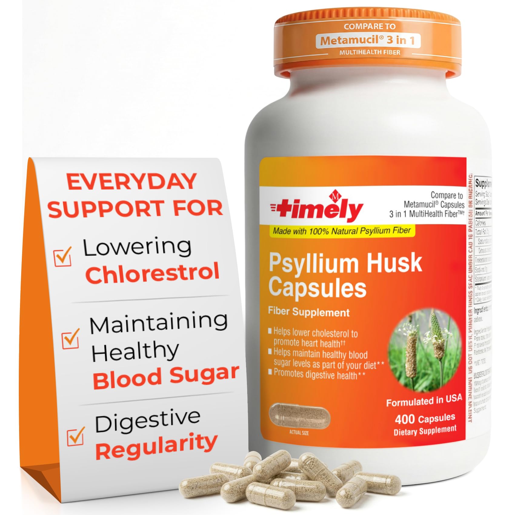 TIME-Cap Labs Psyllium Husk Fiber Supplement, 400 Capsules