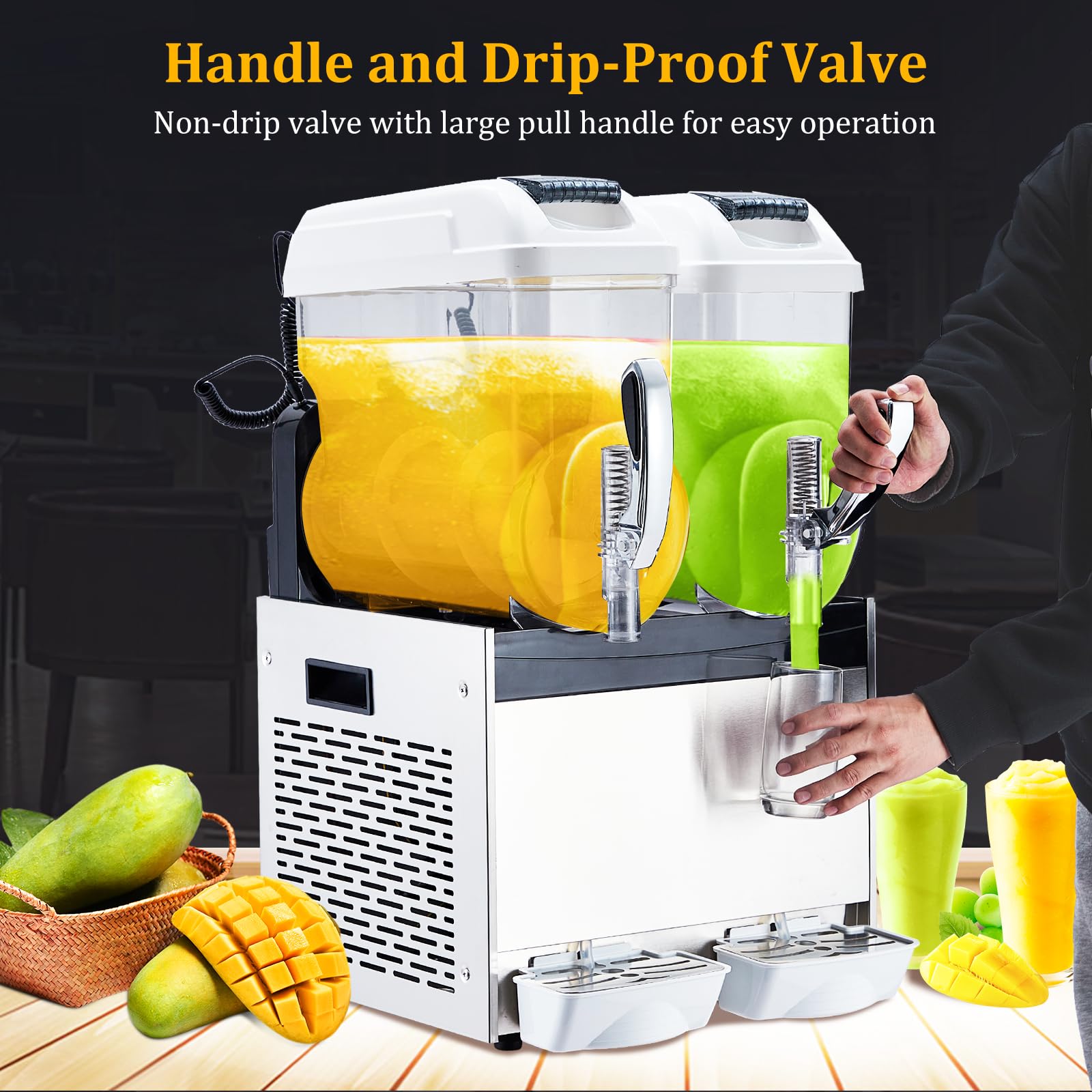 Máquina de granizado comercial blanca – Tanque de 15 Lx3, 860 W de potencia, conservación de temperatura, ideal para margaritas, batidos y bebidas congeladas, perfecta para restaurantes y 2