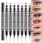 evpct 7Pcs Colored Eye Liners Face Stamp Cosplay Gothic Makeup Set Kit Accessories, Black Brown Purple Blue Red Pink Green Stamps Eyeliner, Star Flowers Heart Moon Triangle Lightning Butterfly Stamp
