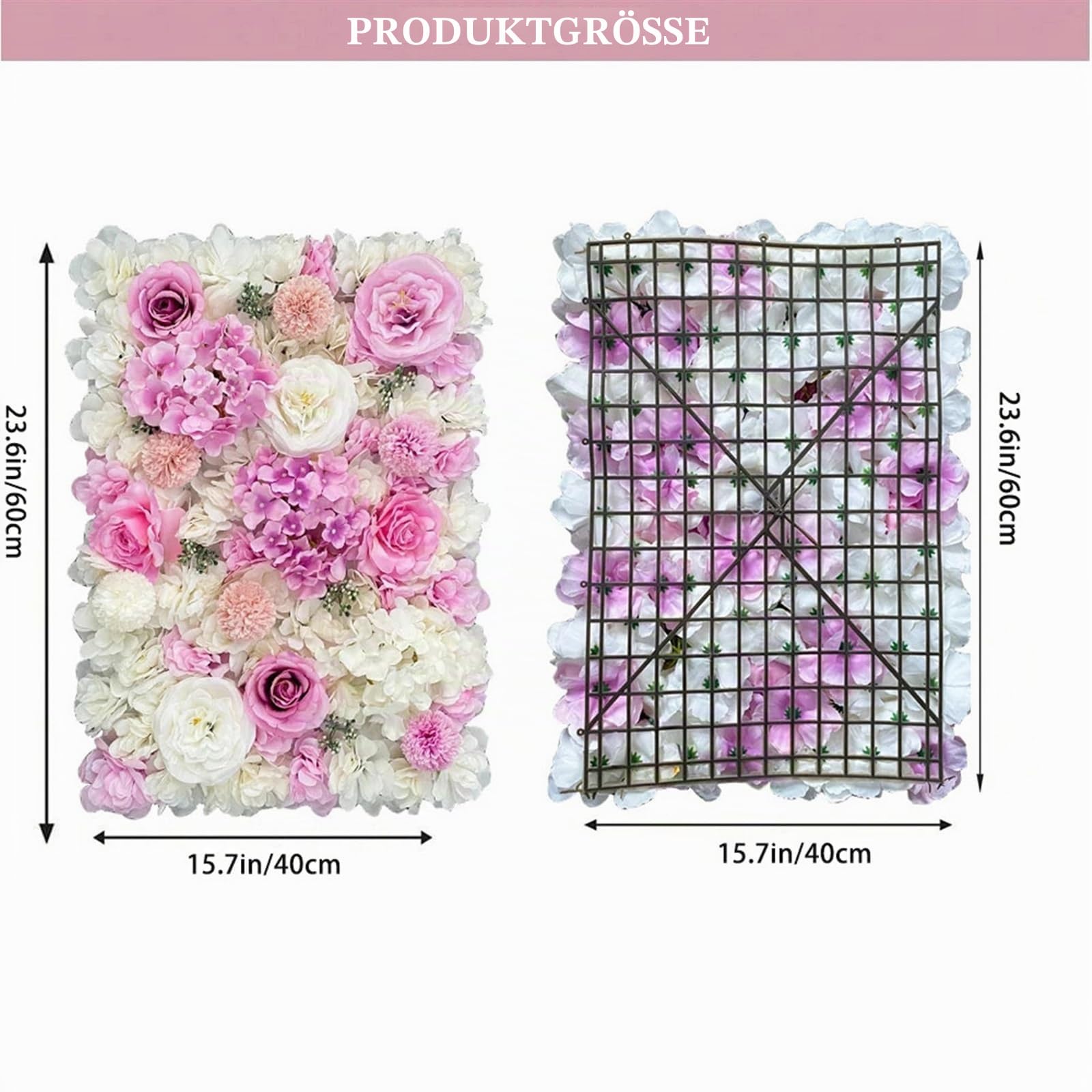 Künstliche Blumenwand Panel Künstliche Blumen-Wandpaneel, Blumenhintergrund, Rose, Hortensie, geeignet for Party, Hochzeit, Brautparty, Outdoor, Heimdekoration(Beige)