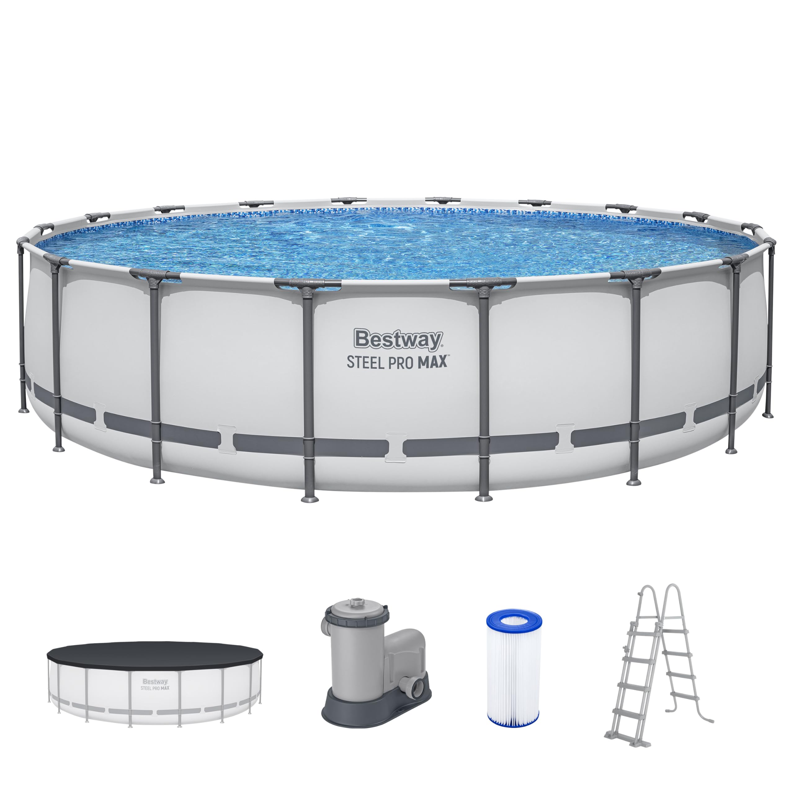 Bestway Steel Pro MAX Frame Pool Komplett-Set mit Filterpumpe Ø 549 x 122 cm, lichtgrau, rund