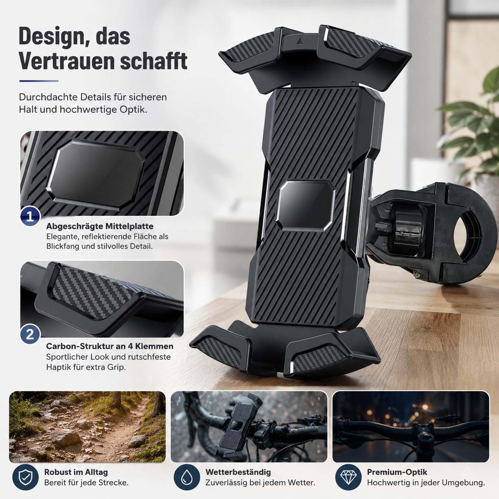 Generisch Beyerwerk Velogrip Fahrrad Handyhalterung, 360° Universal Handyhalter für Radfahrer & Pendler, Halterung mit Schnellverschluss, Stoßfeste Bike & Motorrad Smartphone (2PC)