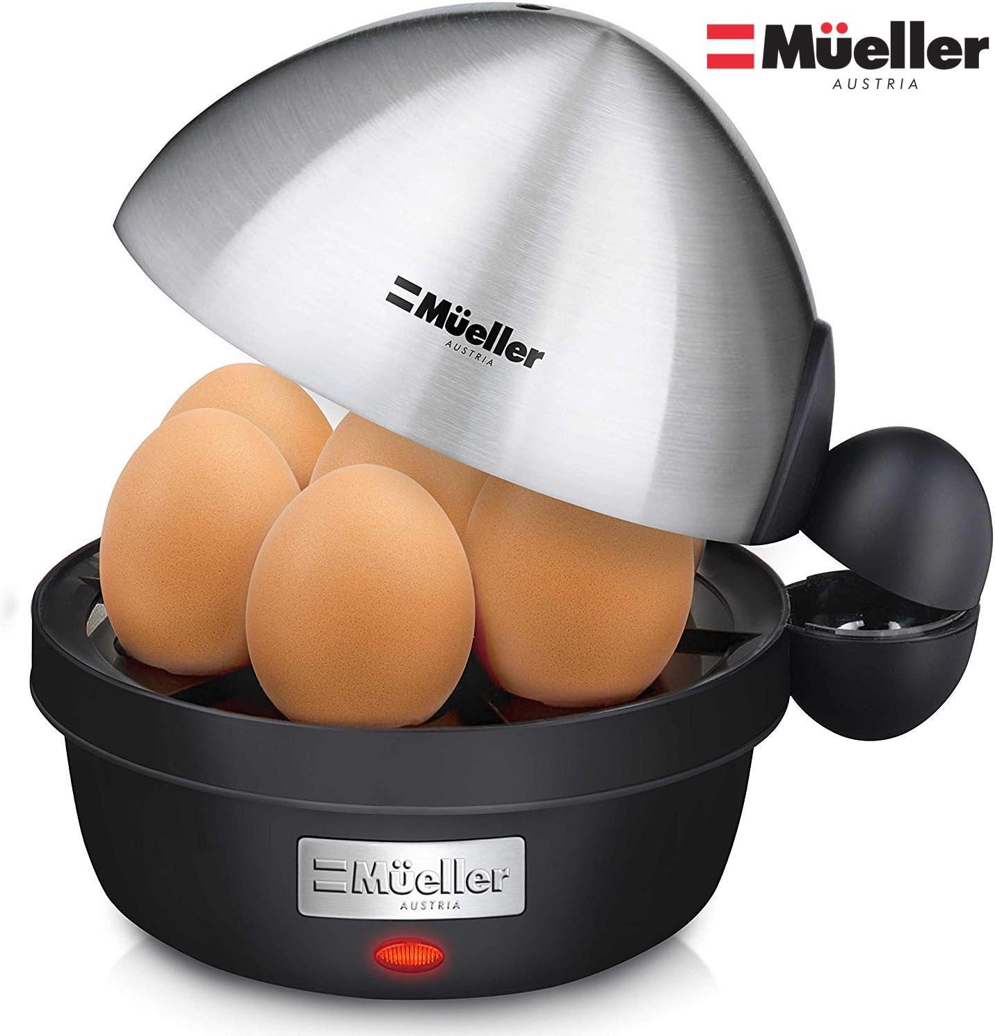 Mueller Rapid Egg Cooker, Hard Boiled Egg Maker with Auto Shut-Off, Noise-Free, 7 Egg Capacity and Stainless Steel Lid, Perfect for Keto Diets