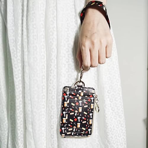 Miniatura 63 de Soporte para tarjetas de identificación negro con cordón, soporte vertical de piel sintética para tarjetas de identificación con 1 ventana de Negro