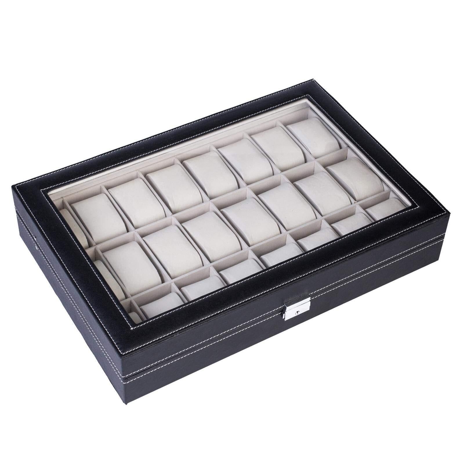 Organiseur de rangement for montres et bijoux 24 compartiments boîte vitrine verrouillable