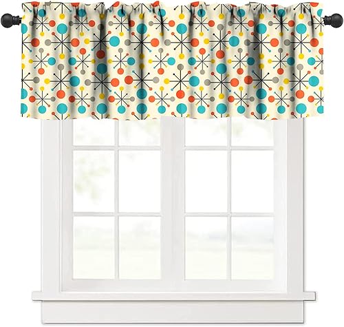 Miniatura 26 de Cortinas de cenefa de cocina de mediados de siglo, diseño geométrico abstracto de mediados de siglo, retro, moderno, tratamiento de ventana pequeña