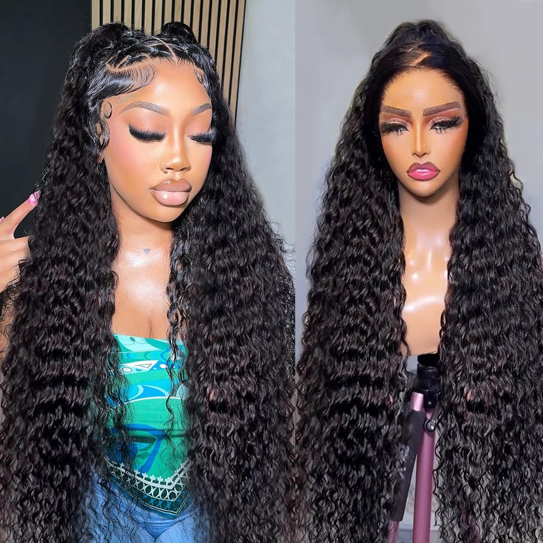 Amazon.com : Hidden Strap 360 Full Lace Front Wigs Human  display picture 3