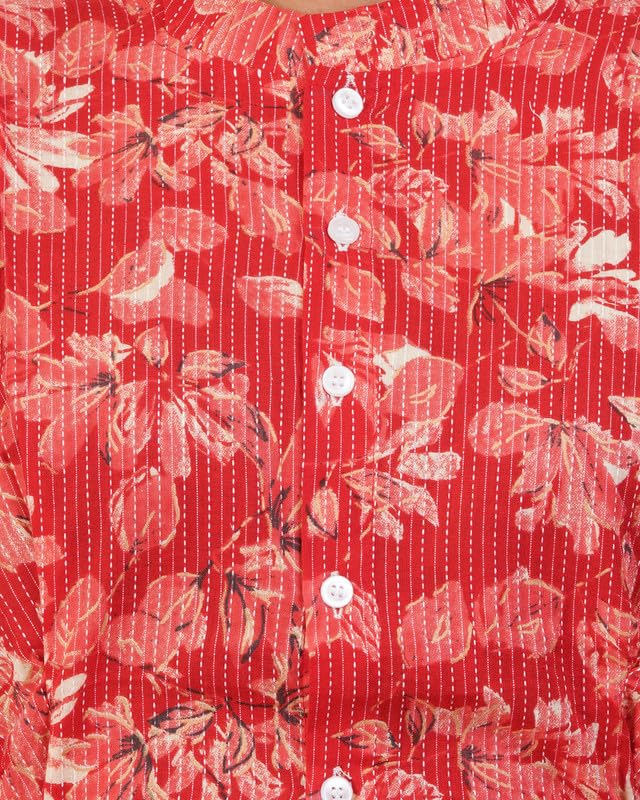 Image of Women's Cotton Full Front Open Dress | Mandarin Collar Button-Down | Darted Waist with Multi Tie-Up | Calf Length | Maternity, Feeding, Elderly & Hospital Wear | Sizes L-3XL