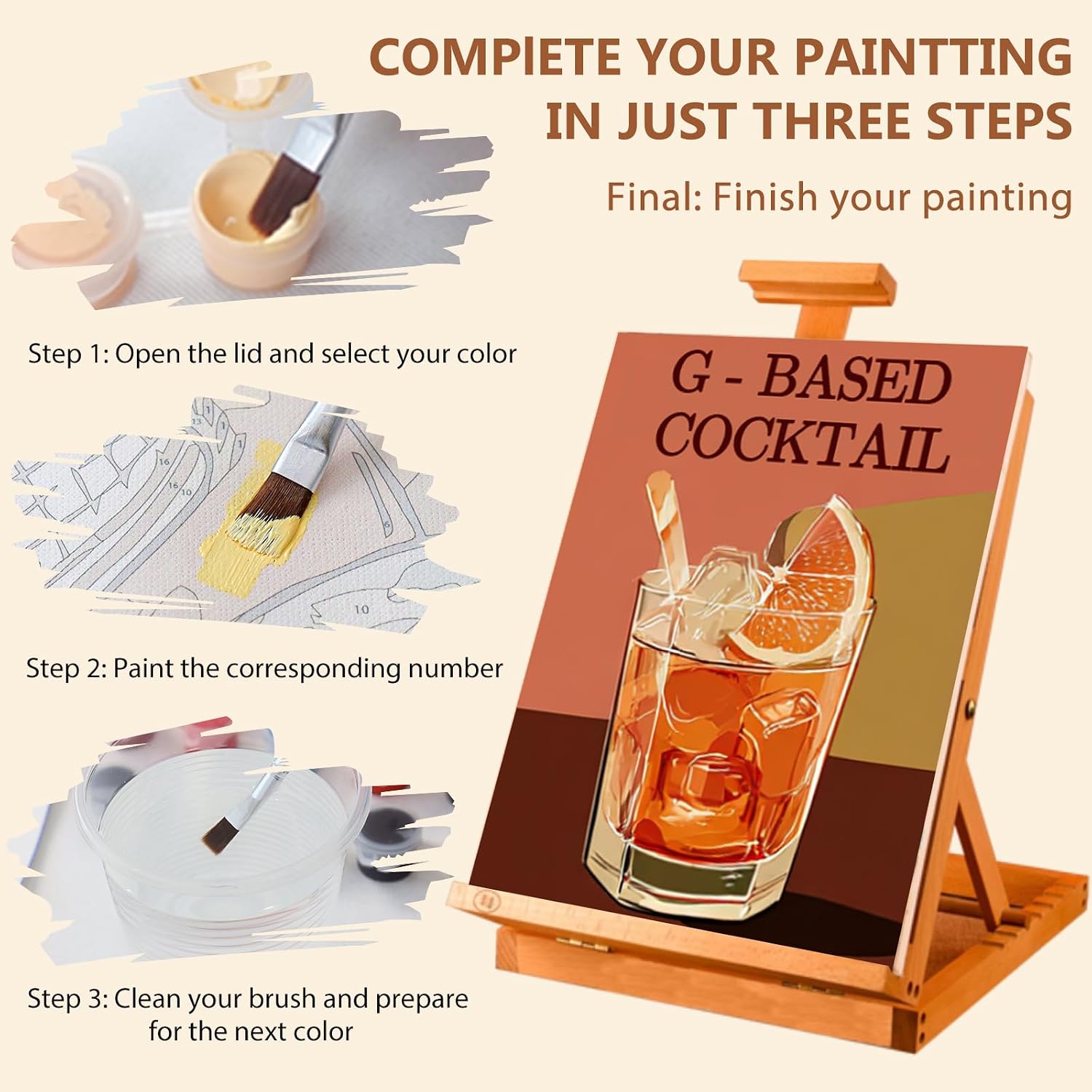 Reivworl 6 Pack Framed Paint by Numbers for Adults with Wooden Easel, Cocktail Paint by Numbers Kit for Adults Beginner, Acrylic Painting by Number for Home Decor 9.5X12 Inch