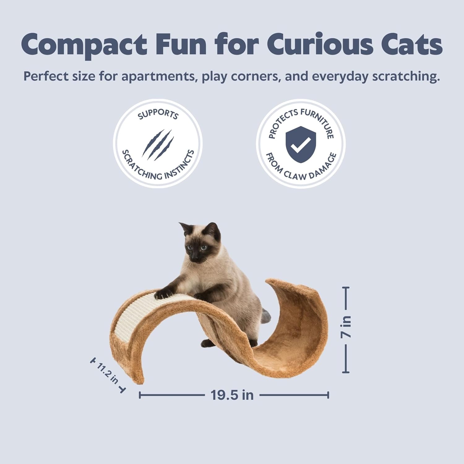TRIXIE Wavy Scratching Wave Cat Scratcher – Plush Lounger with Sisal Scratching Surface – Curved Design for Comfort, Play & Stretching – Brown, 11.25 x 19.5 x 7 in