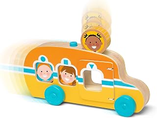 Melissa & Doug GO Tots Wooden Roll & Ride Bus with 3 Disks School Bus Toys for Babies and Toddlers - FSC-Certified Materials