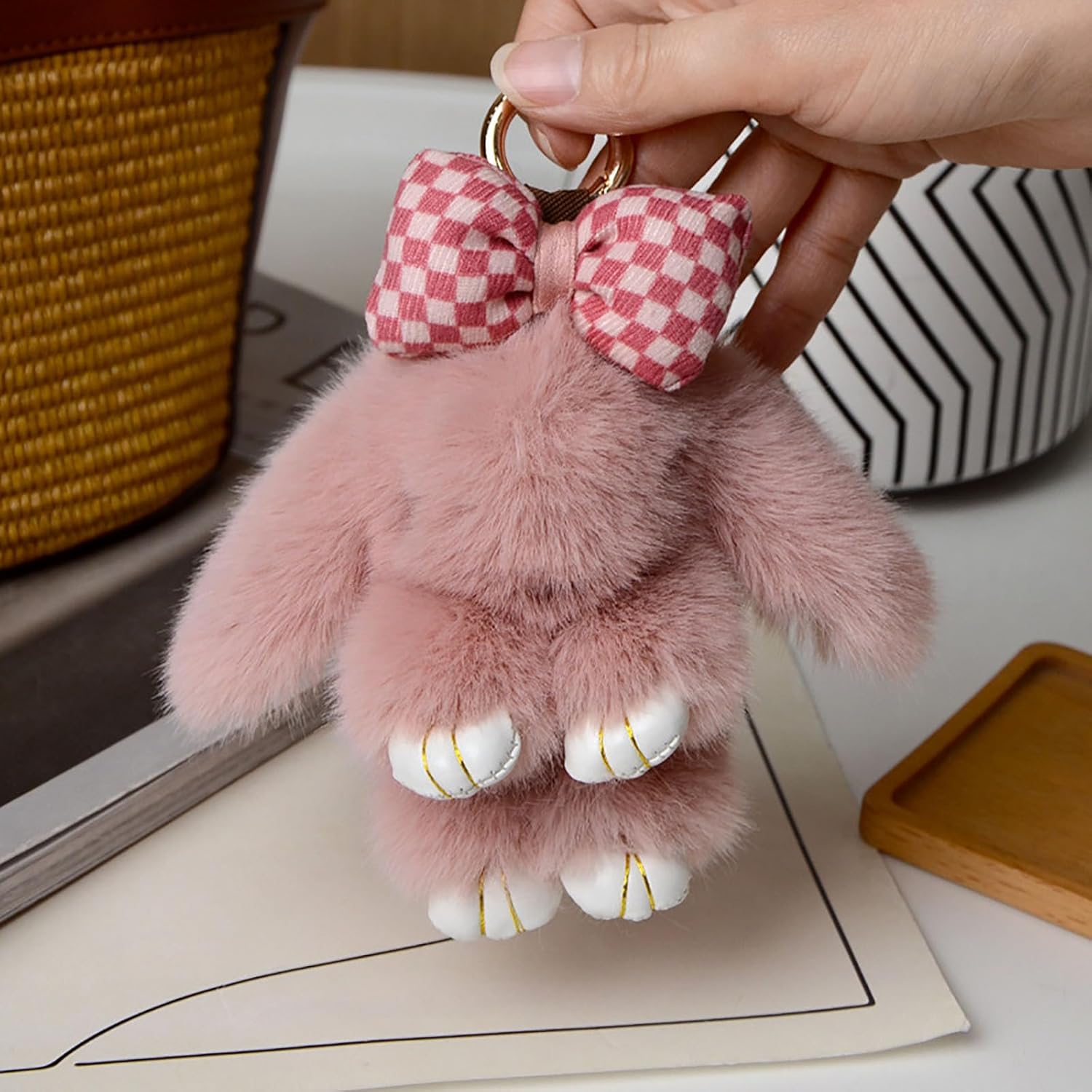 Cute Rabbit Bag Charm,Faux Bunny Plush Keychain,Fluffy Soft Fur Pendant,Kawaii Gift