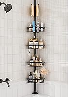 Vista 1 de Rustproof Corner Shower Caddy Freestanding Tension Pole, 4 Large Baskets for Bathtub Shampoo Storage Organizer Bathroom Height Adjustable Shelves