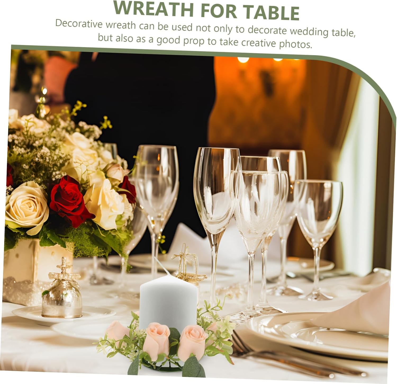Artificial Flower Candle Wreath Faux Roses for Wedding Centerpieces and Home Decor Spring Floral Candle Decor for Festive Occasions Color