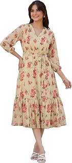 Janasya Women's Georgette Floral Printed Tiered Dress Price In India