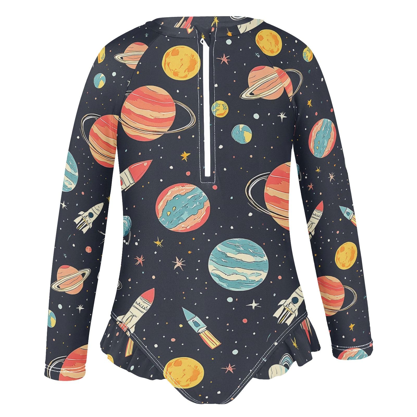 ALAZA Toddler Swimsuit Girl Bathing Suit Swimwear Rash Guard Star Planet Long Sleeve 3T