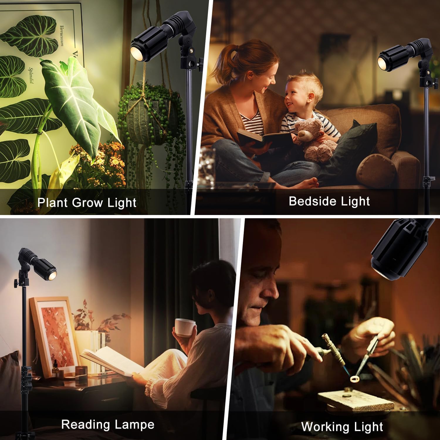 10W Spot Lights Indoor, 22-63.5” Adjustable Tripod & E26 Replaceable 15° to 60° Zoomable Plant Grow Light Bulb, Dimmable 6000K Up Light with Remote, Aluminum Floor Spotlight Indoor, Black