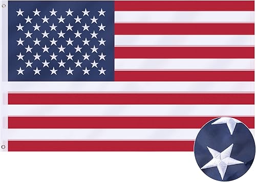 VICDRIA Bandera estadounidense de 10 x 15 pies, banderas exteriores bordadas de lujo de Estados Unidos de poliéster resistente, duraderas con ojales