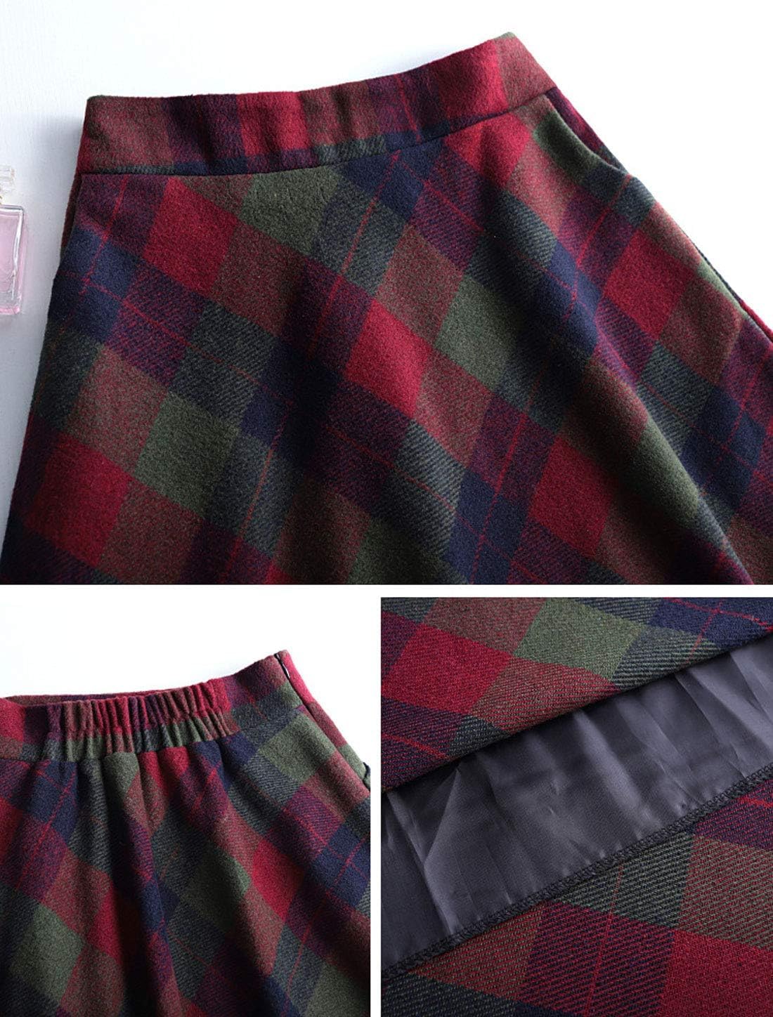 ebossy Women's Vintage High Waist Wool Blend Plaid A-Line Long Maxi Skirt with Pocket - Image 5