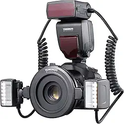 YONGNUO YN24EX YN-24EX 24EX, TTL Macro Ring Flash LED Macro Flash Speedlite, com 2 cabeças de flash e 4 anéis adaptadores para Canon