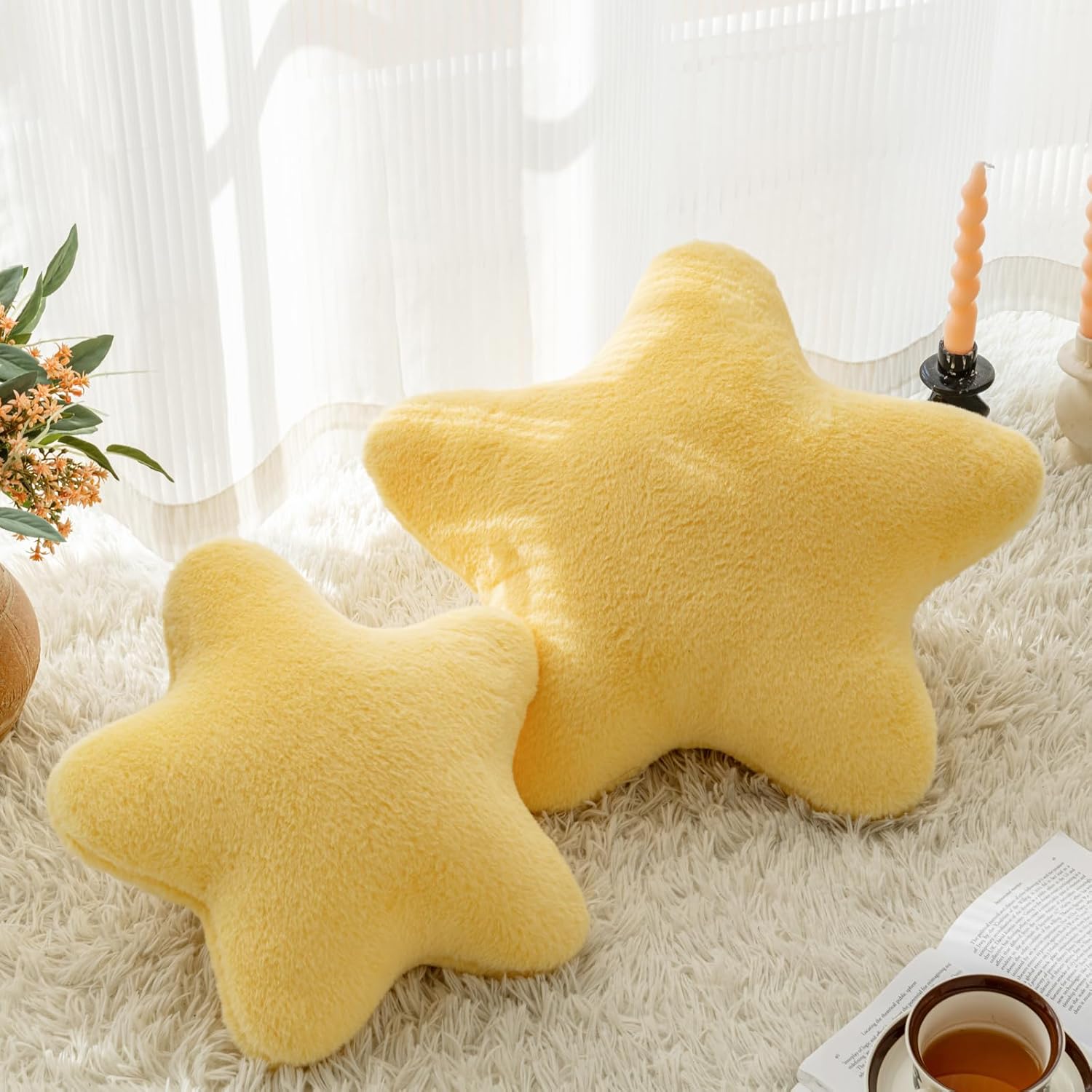 Star Pillow, Decorative Throw Pillow with Plush for Couch, Cute Decor Pillows for Bed, Aesthetic Star Shaped Pillow Fun Cushion for Sofa Living Room (Goose Yellow, 19.6 Inches)
