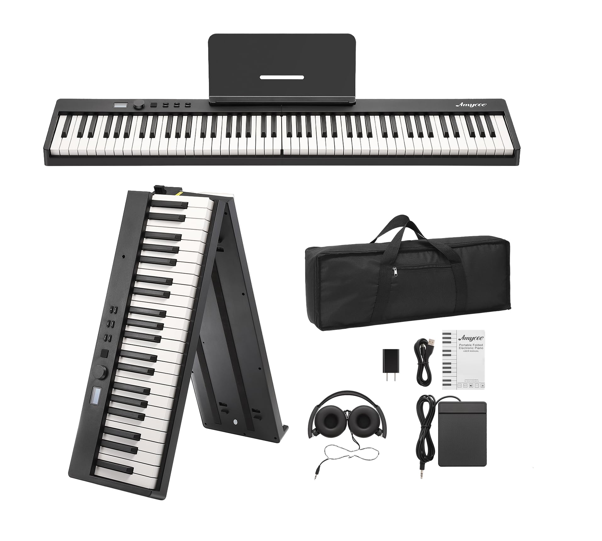 88-Key Portable Electronic Keyboard,Portable Keyboards with Headphone, Pedal, Holder, Note Stickers, Holder for Beginners