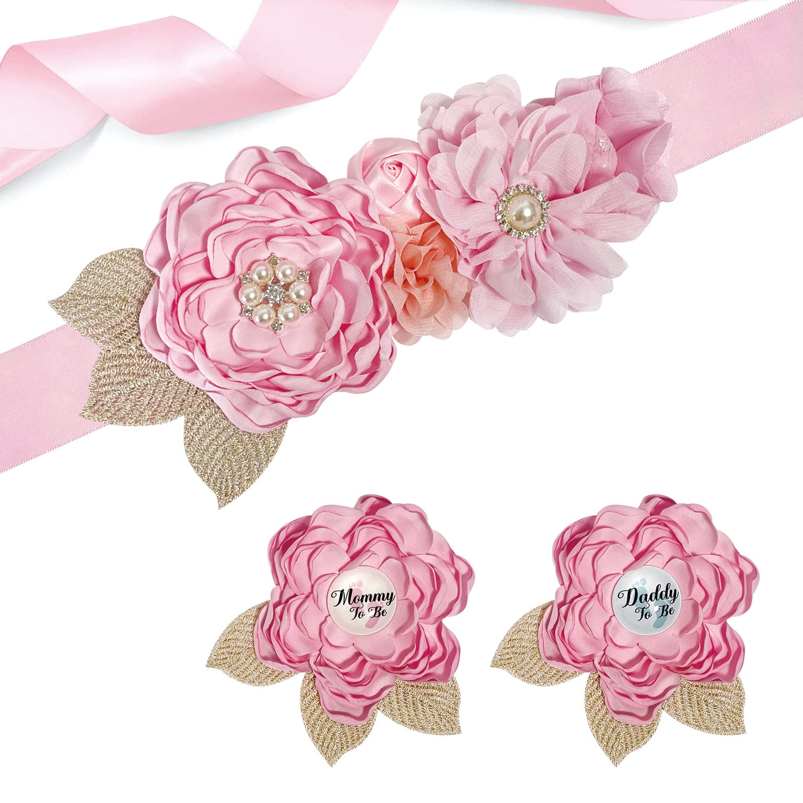 Buy Pink Maternity Sash and Corsage Pin Set, Daddy to be Pin & Mommy to