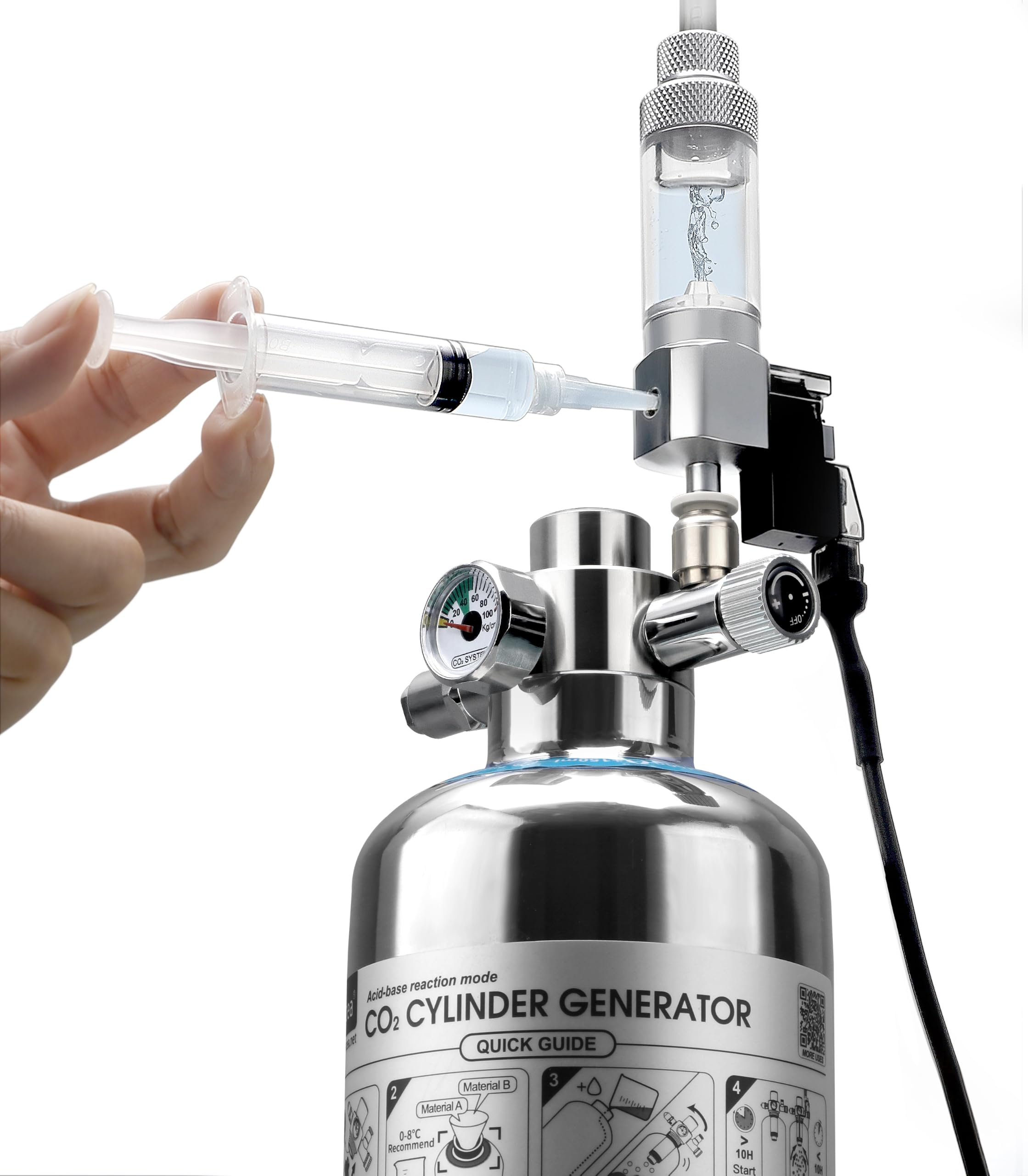 Générateur de système de CO2 d'aquarium 1 L, kit de réacteur de dioxyde de carbone en acier inoxydable avec régulateur électrovanne pour plantes d'aquarium (G600SMini), kit d'aquarium CO2
