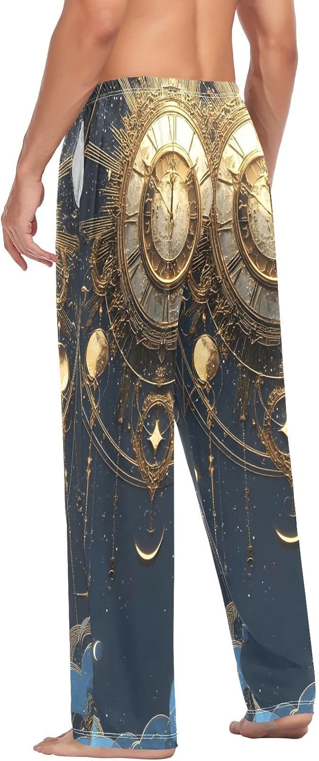 ALAZA Clock Dreamcatcher Sun Moon Star Men's Pajama Pants Men Cotton Pajama Bottoms with Pockets, S
