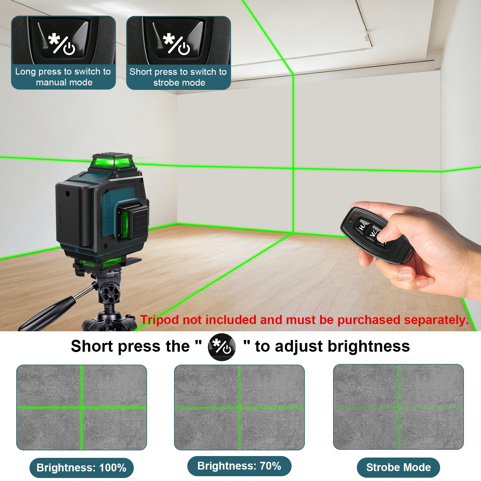 QUPERR Nivel Láser Verde 4D 4x360° Autonivelante 16 Líneas (Sin Trípode) | nivel láser, láser verde, autonivelante, 4D, 4x360°