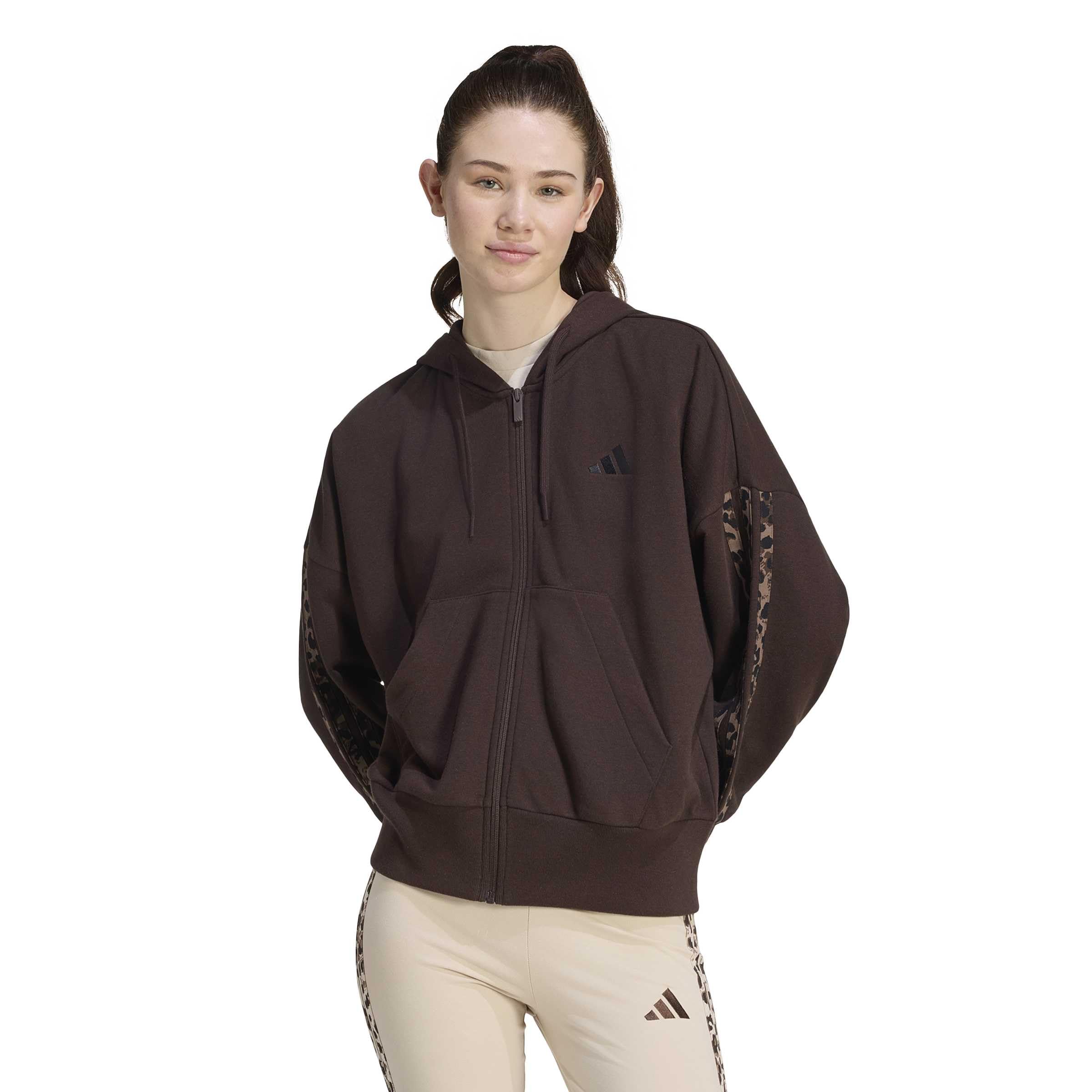adidas Women Giacca da Allenamento con Cappuccio e Zip Integrale Seasonal Essentials Animal Print 3-Stripes