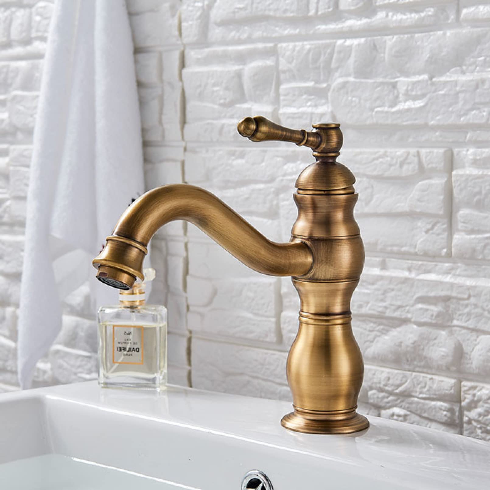 HCFYAUIS Brushed Nickel Single Handle Bathroom Sink Faucet Swivel Spout Deck Mount Basin Mixer Tap Antique Brass Finish for Modern Washbasin Stylish &