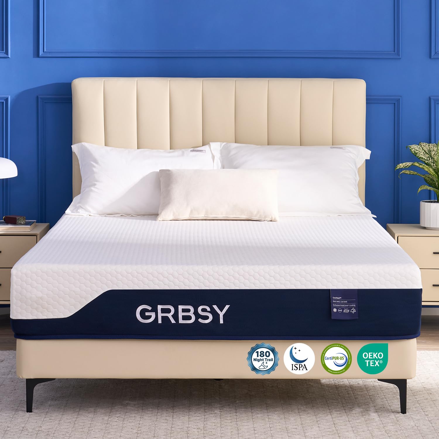 Grbsy Full Mattress Medium Firm, 12 Inch Cooling Gel Memory Foam Mattress in a Box, Removable Fiberglass Free IceSilk Cover for Hot Sleeper, Spinal