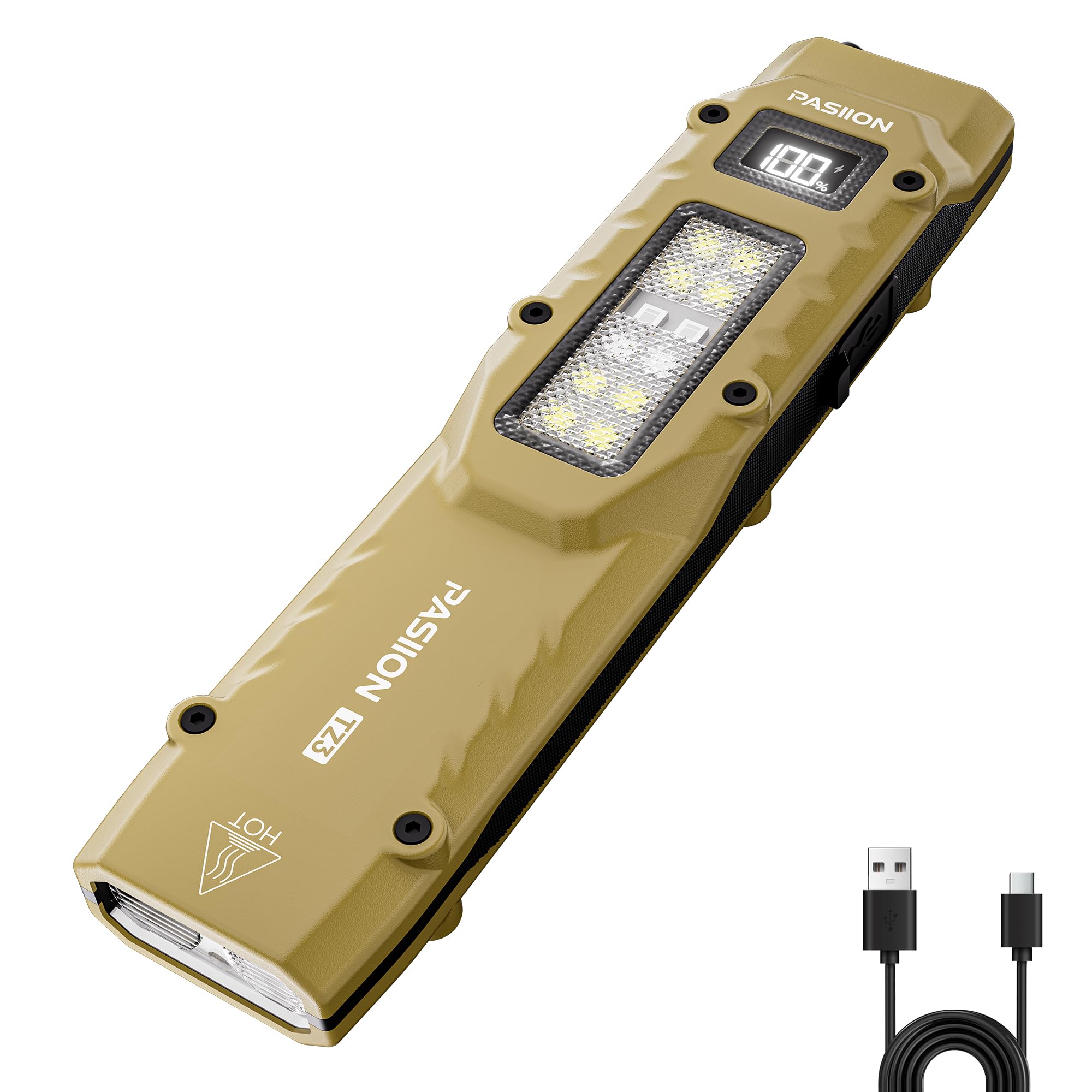 PASIION Taschenlampe LED Aufladbar,Taschenlampe Extrem Hell 1500 Lumen, Flach Taktische Taschenlampe Klein EDC mit Doppelschalter & Digitaler Anzeige, 9 Lichtmodi für Alltag，Camping & Notfälle