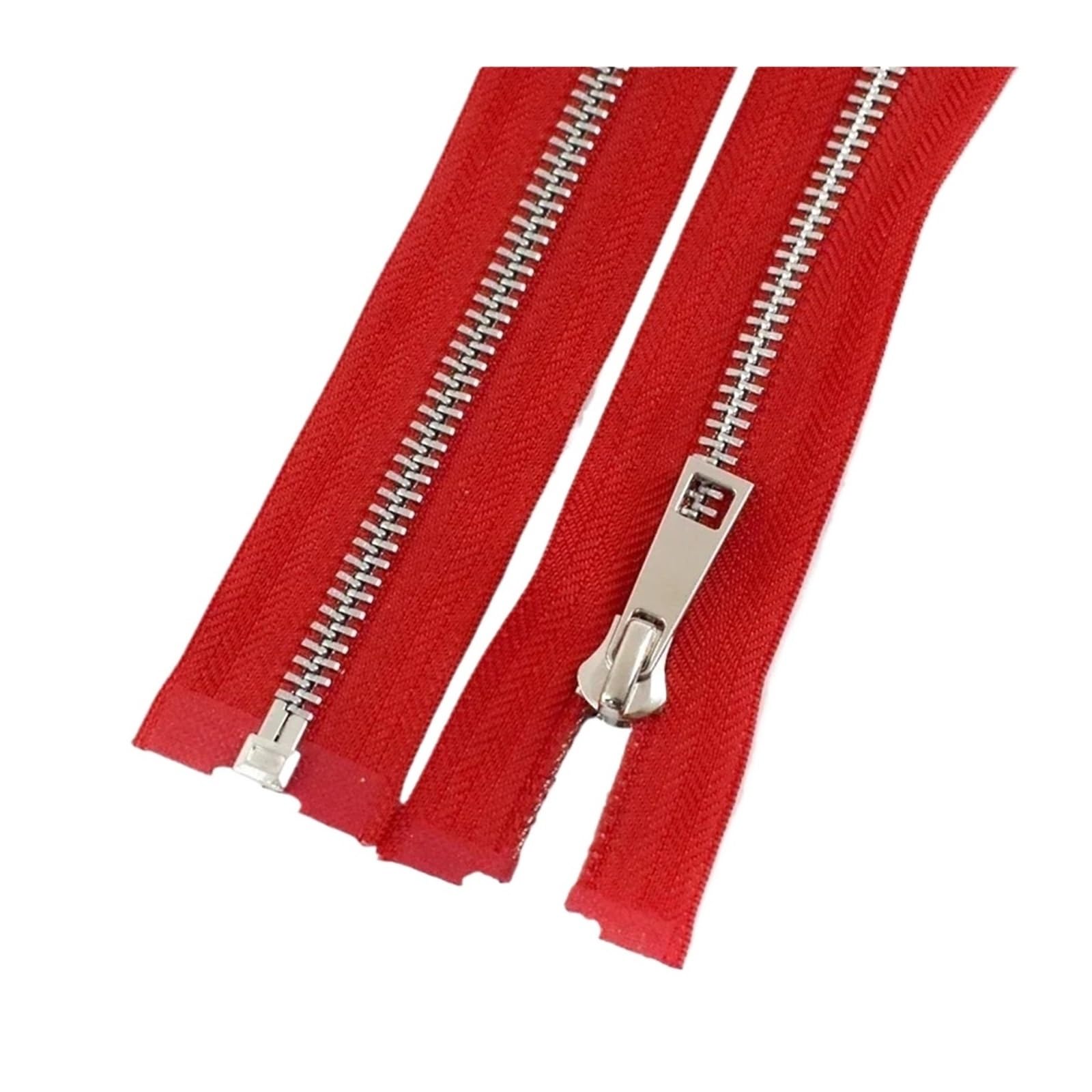 Cremallera de metal 5 #, 40/50/60/70/80 cm, apertura simple, dientes plateados, ropa, cremalleras de coser(rojo, 60 cm, 5 # – 10 unidades)